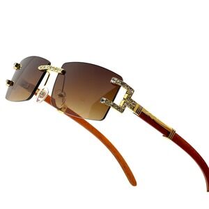 Men Sunglasses Brown Lens Square Gold Frame Retro Classic Diamond Classic Lentes